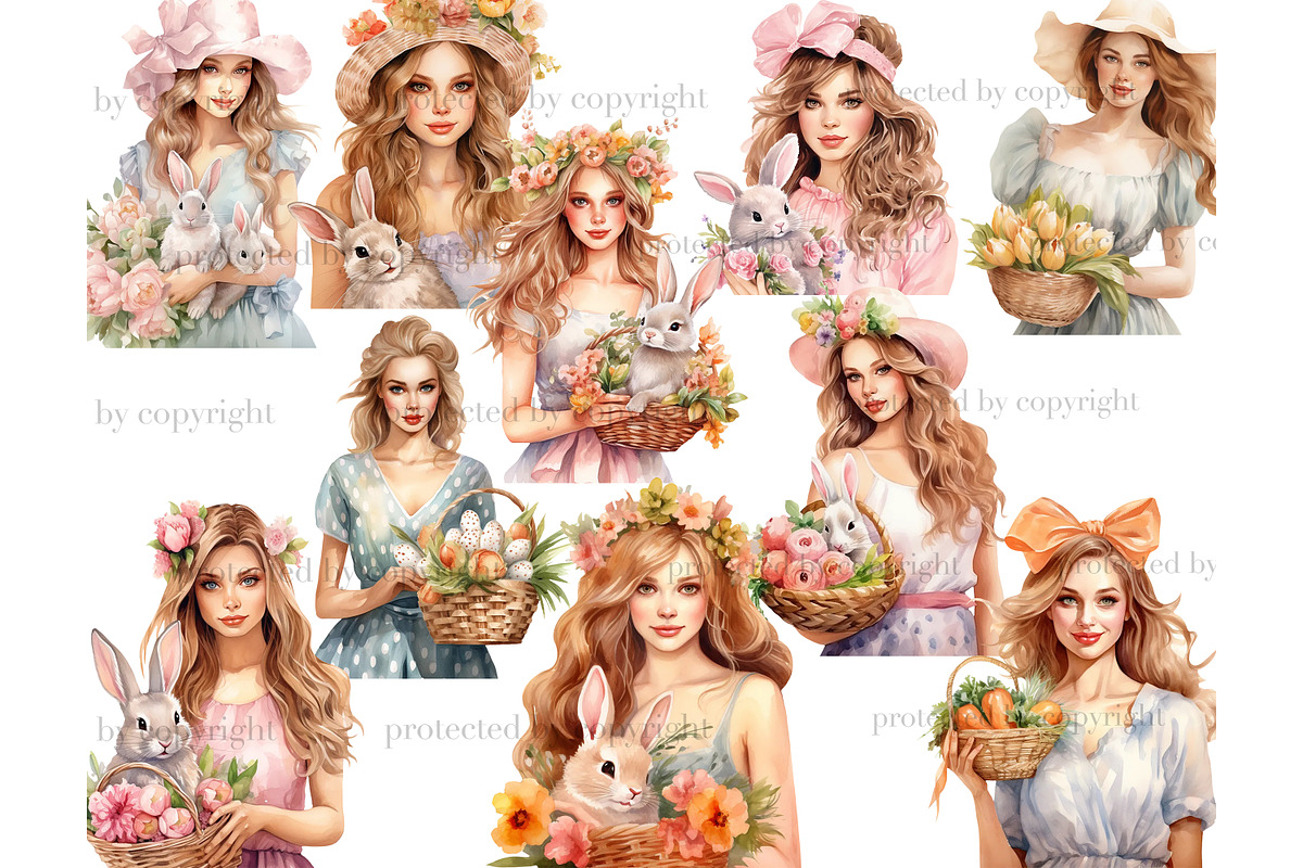 Easter Pastel Clipart | Spring Girl, a Seasonal Illustration by GlamArtZhanna (Photo 3 of 4)
