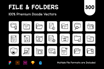 Pack of Doodle Files and Folders Ico, an Outline Icon by Brickclay