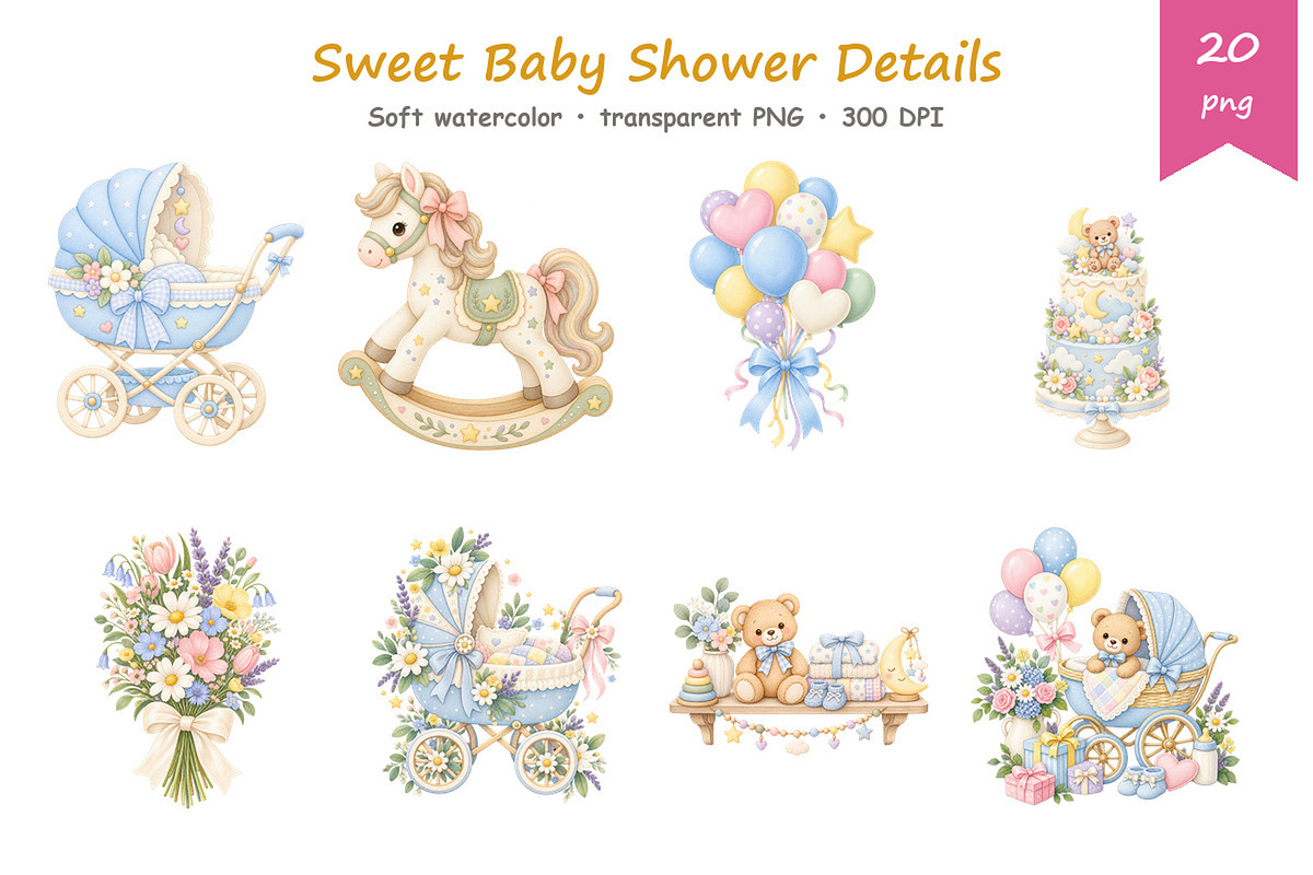 Watercolor Baby Shower Clipart, a Decorative Illustration by BerryPieArt (Photo 3 of 4)