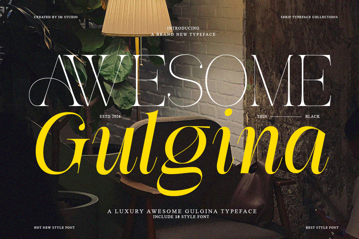 Awesome Gulgina | 18 Style Font, a Serif Font by IM Studio (Photo 1 of 15)