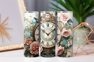 Antique Clock With Blooming Roses