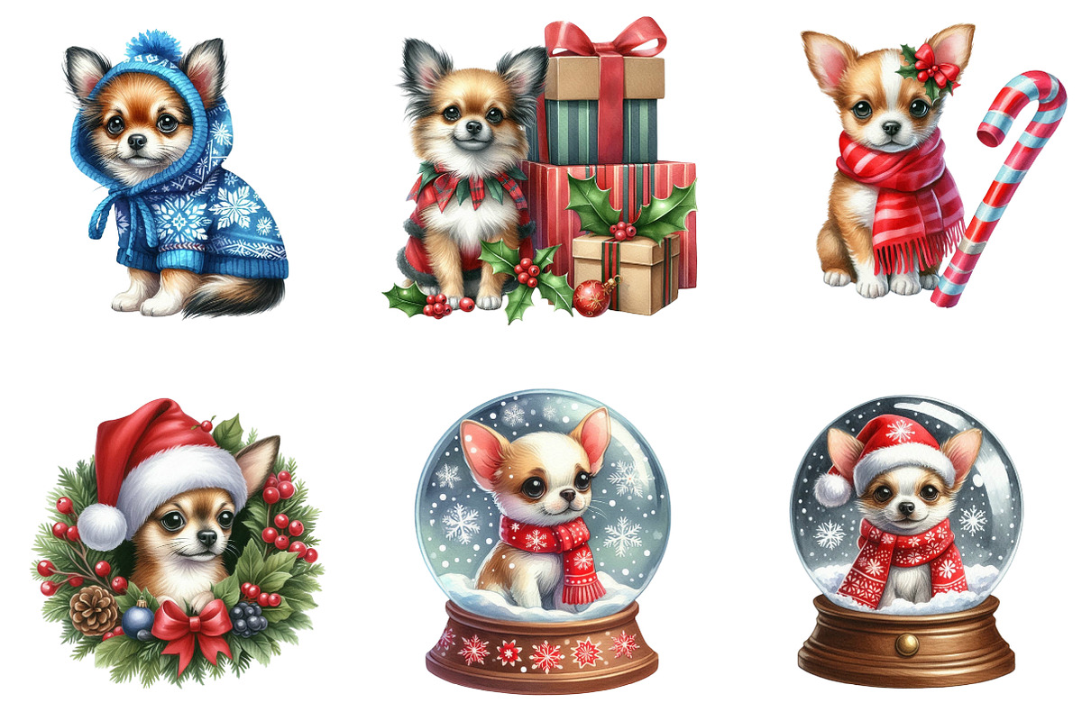 Watercolor Christmas Chihuahua Png, an Illustration by SinaCreation (Photo 5 of 7)