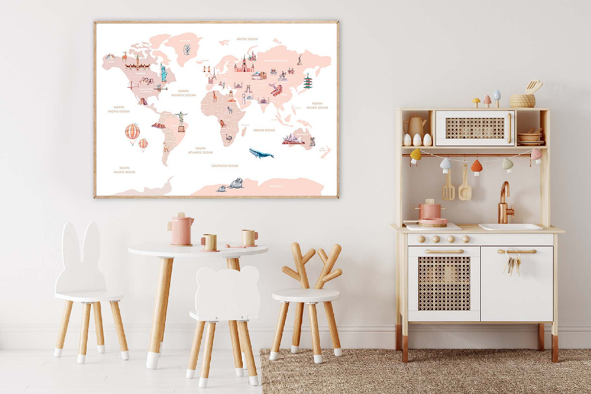 World map with attractions, an Education Illustration by VerAna (Photo 11 of 12)
