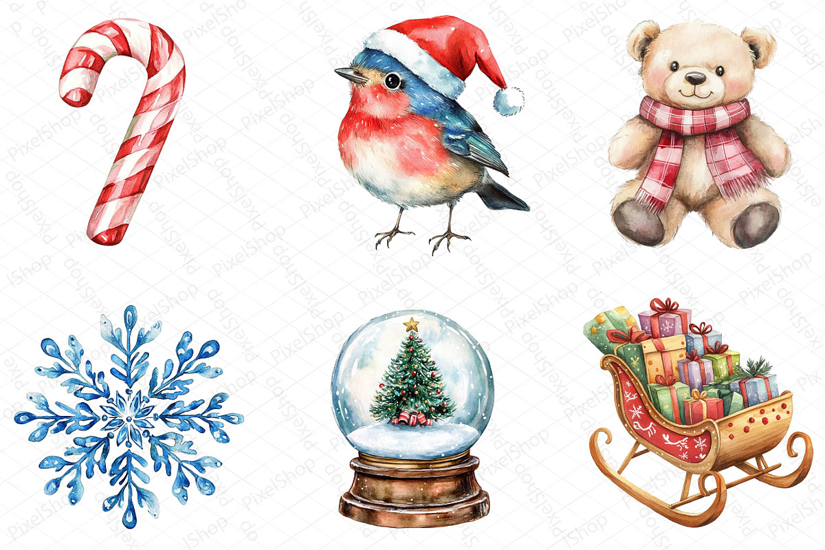 Watercolor Cute Cartoon Christmas, an Illustration by DreamPrint404 (Photo 3 of 6)