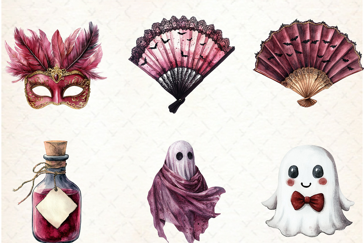 Watercolor Burgundy Halloween Clipar, an Illustration by Libby Wishes (Photo 4 of 11)