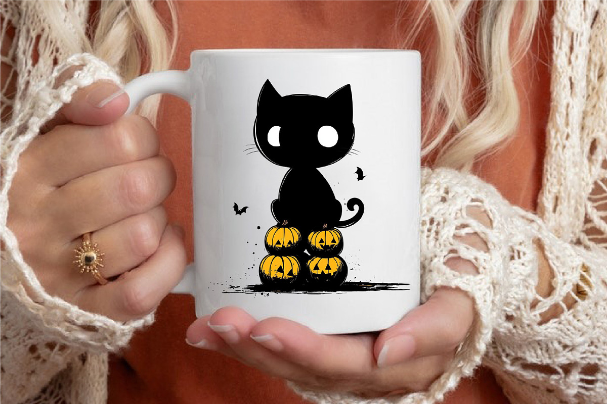 Whimsical Halloween Black Cat Clipar, an Animal Illustration by designcity5 (Photo 5 of 5)