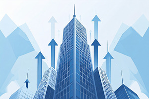 Skyscraper with abstract upward arrows emerging from the top, a Finance Illustration by DanFLCreativo