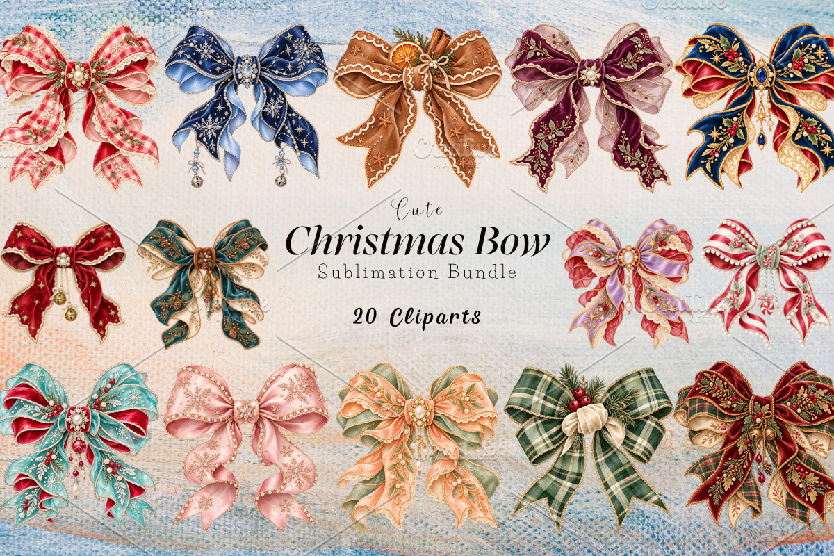 Cute Christmas Bow Clipart Bundle, a Decorative Illustration by Ink Gallery (Photo 1 of 11)