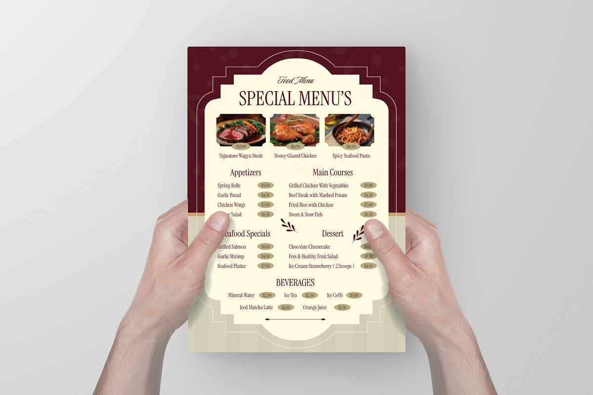 Elegant Floral Restaurant Menu, a Flyer Template by Annora Studio (Photo 5 of 6)