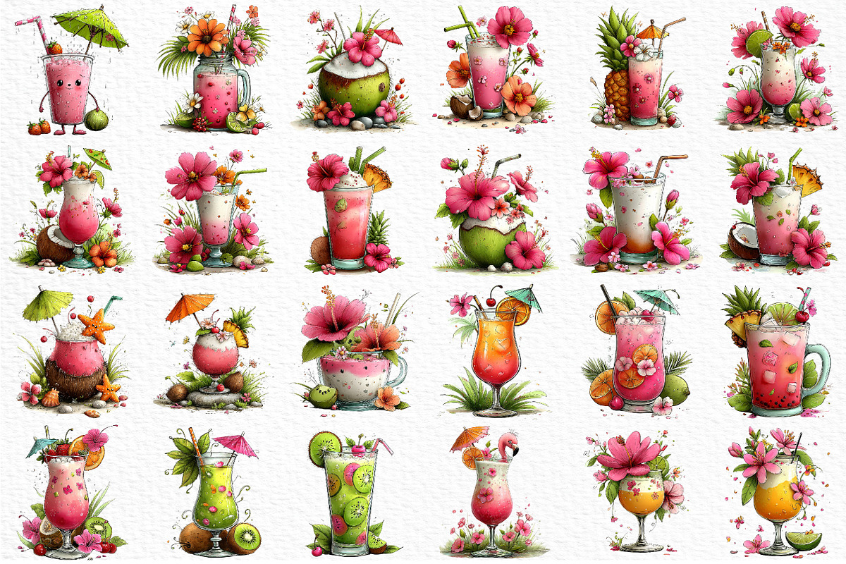 Whimsical Tropical Drink Clipart, an Illustration by Craft Nest (Photo 6 of 12)