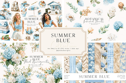 Summer Blue Collection, a Decorative Illustration by PeDe Designs