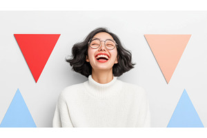 Asian woman wearing glasses laughing, an Arts & Entertainment Photo by Sergey Kotenev