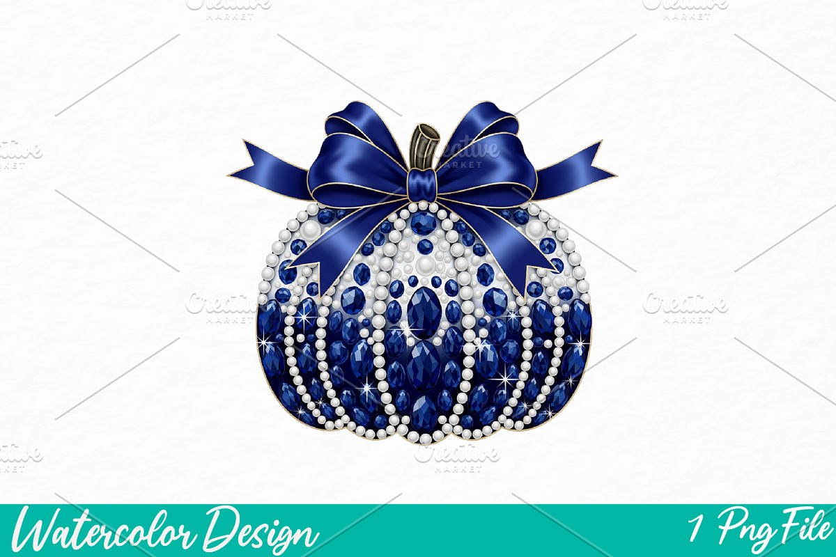 Navy Blue Glitter Pumpkin PNG, an Illustration by Watercolor design (Photo 1 of 3)