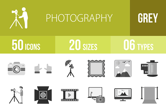 50 Photography Greyscale Icons