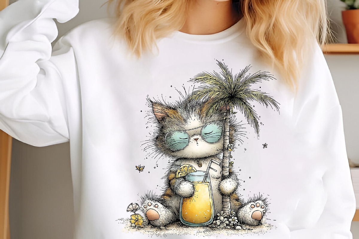 Whimsical Summer Beach Cat Clipart, an Illustration by designcity5 (Photo 4 of 5)