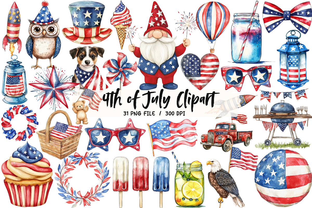 4th of July Clipart, Independence, an Illustration by Libby Wishes (Photo 1 of 7)