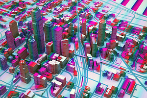 abstact city in cyberpunk colors