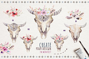 Watercolor boho skulls, a Decorative Illustration by Peace ART (Thumbnail 3 of 7)