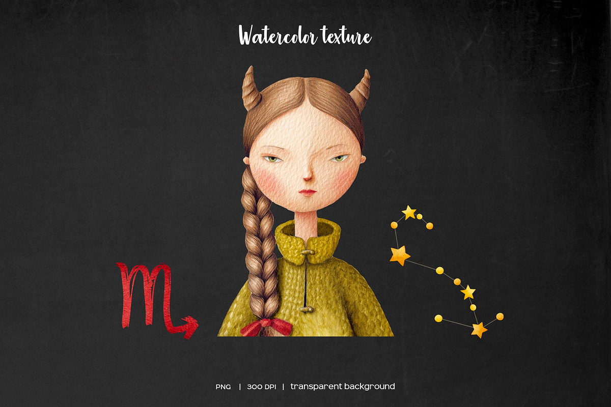 Watercolor Fantasy Zodiac Signs Set, a Person Illustration by Art and Funny (Photo 7 of 7)