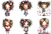 Whimsical Cute Curly Girl Clipart, an Illustration by CraftArtStudio (Thumbnail 2 of 6)