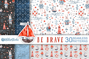 Nautical cute sea seamless patterns