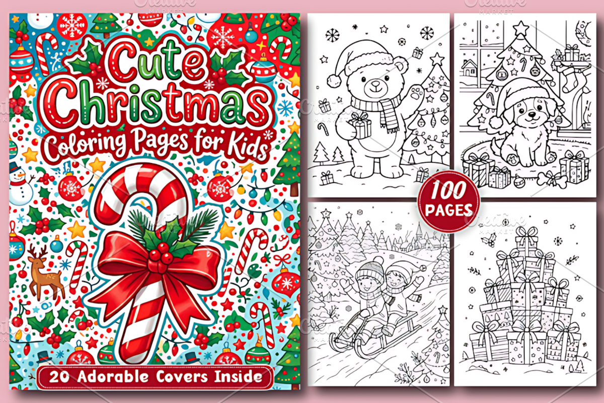 Cute Christmas Coloring Pages, a Seasonal Illustration by Design Station (Photo 1 of 5)