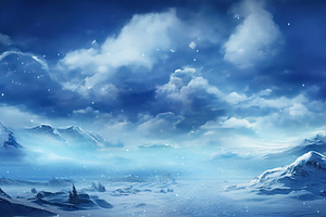 Winter Valley With Snow, Sky And Clouds At Night