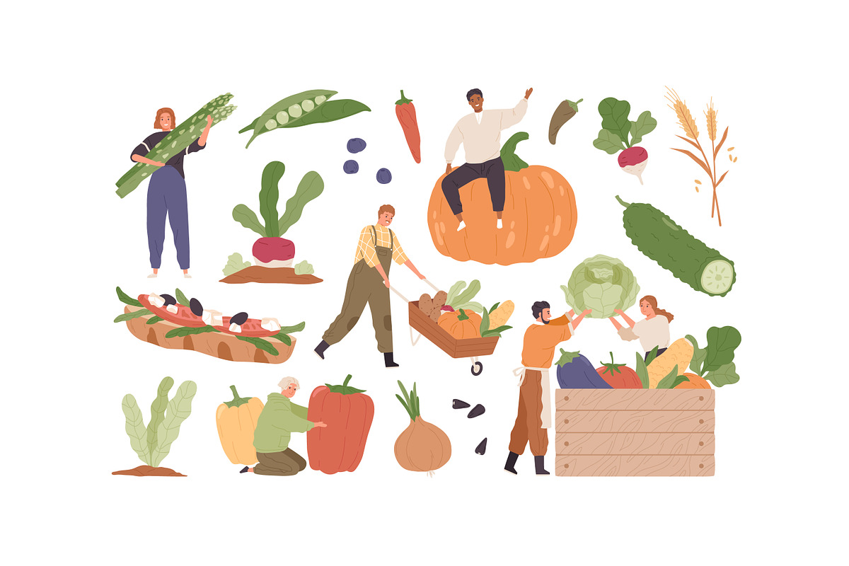 People with farm vegetables set, a Food Illustration by Good Studio (Photo 2 of 3)