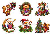 Whimsical Christmas Animals Clipart, a Seasonal Illustration by designcity5 (Thumbnail 3 of 5)