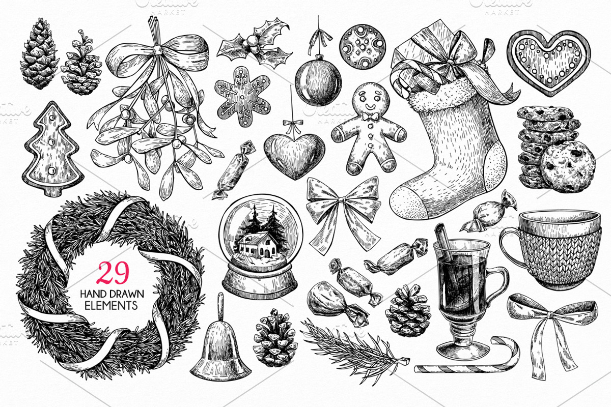 Christmas Hand Drawn Elements Set, a Decorative Illustration by Epine (Photo 2 of 4)