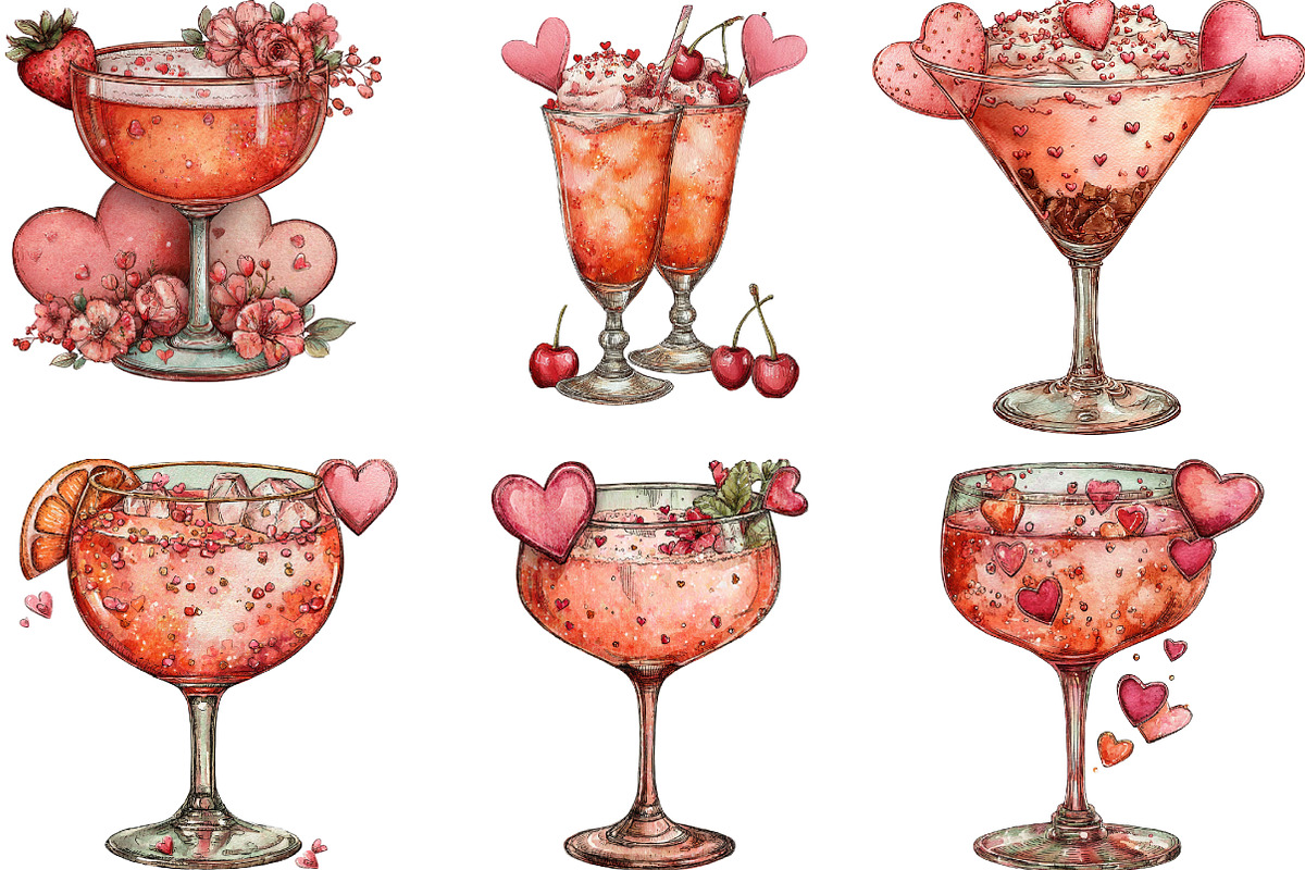 Valentine's Day Cocktail Clipart, an Illustration by Designking (Photo 2 of 5)