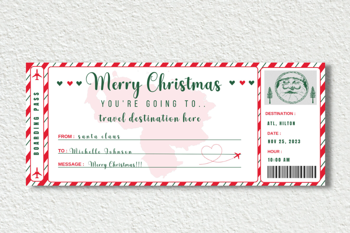 Christmas Plane Boarding Pass, a Card Template by YasdeyDesigns (Photo 1 of 8)