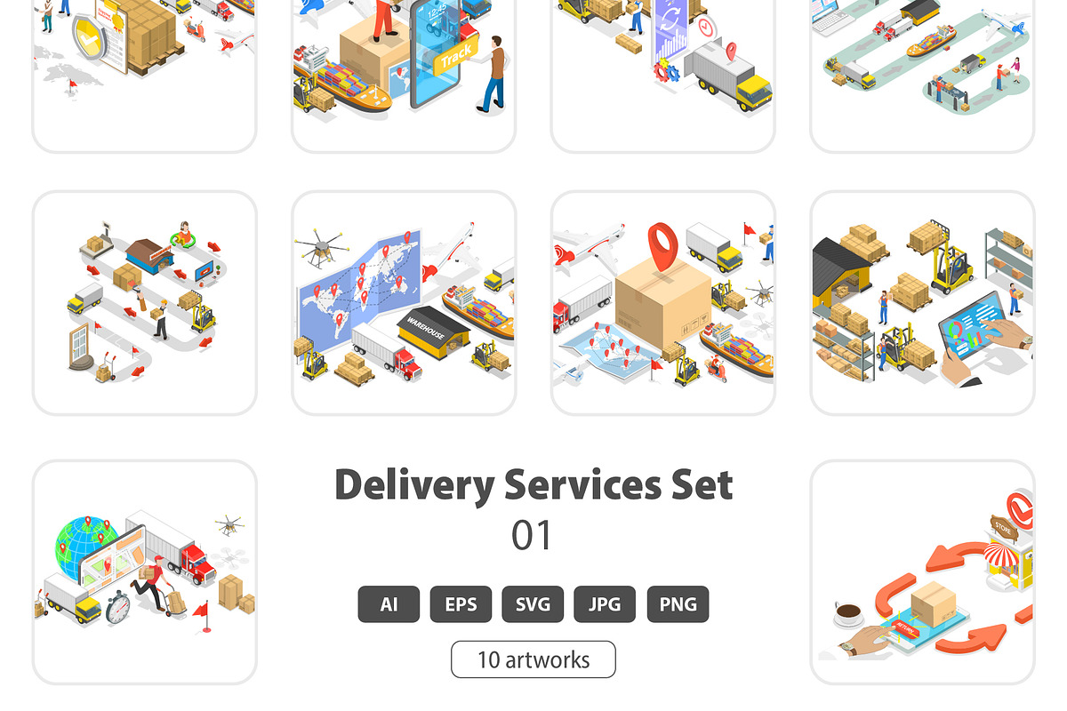 Delivery Services Set 01, a Work Illustration by AndriiStore (Photo 1 of 11)