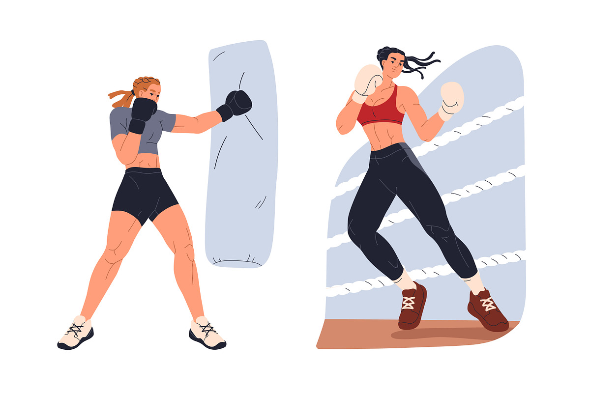 Woman boxing, female boxers set, a Sport Illustration by Good Studio (Photo 3 of 4)