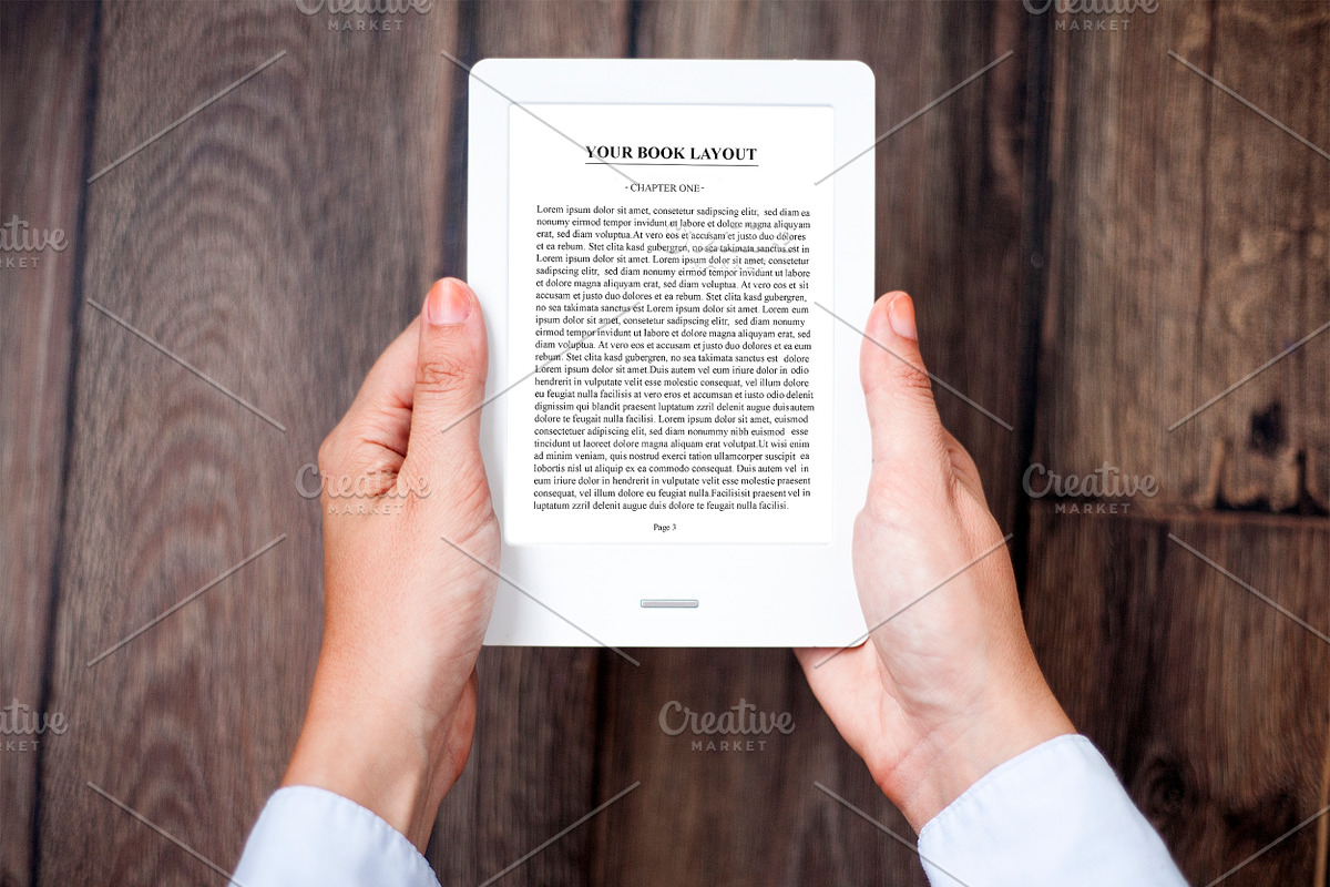 E-book Reader in hands,MockUp, a Device Mockup by VIBE Collective