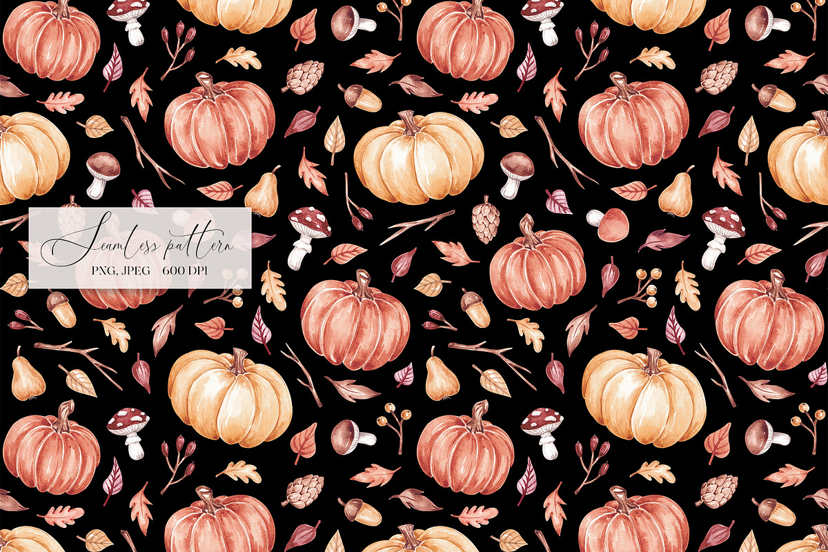 Watercolor Fall Pumpkins Pattern, a Pattern Graphic by SirenaArt (Photo 7 of 13)