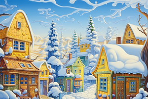 Winter Ice Painting Houses