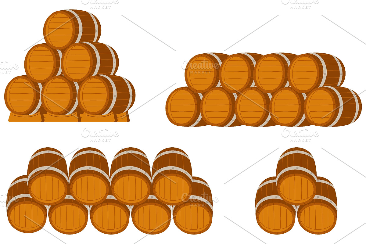 Stacked wooden barrels for beer, an Object Illustration by Vectorbuum (Photo 2 of 3)