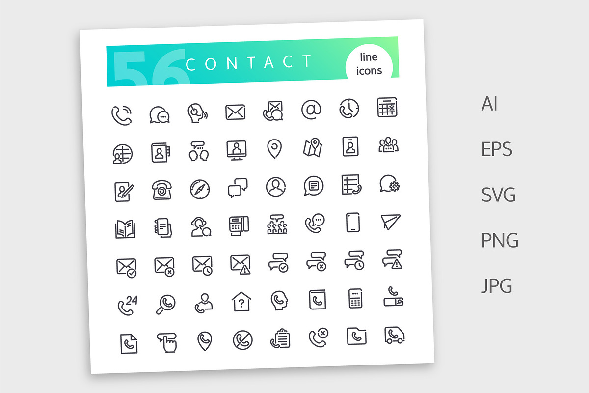 Contact Line Icons Set, an Outline Icon by Voysla's Shop