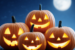 Four glowing, carved Halloween, a Holiday Photo by MistyDay