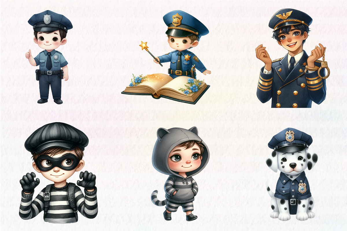 Watercolor Cute Police Clipart, an Illustration by CreationArt (Photo 4 of 5)