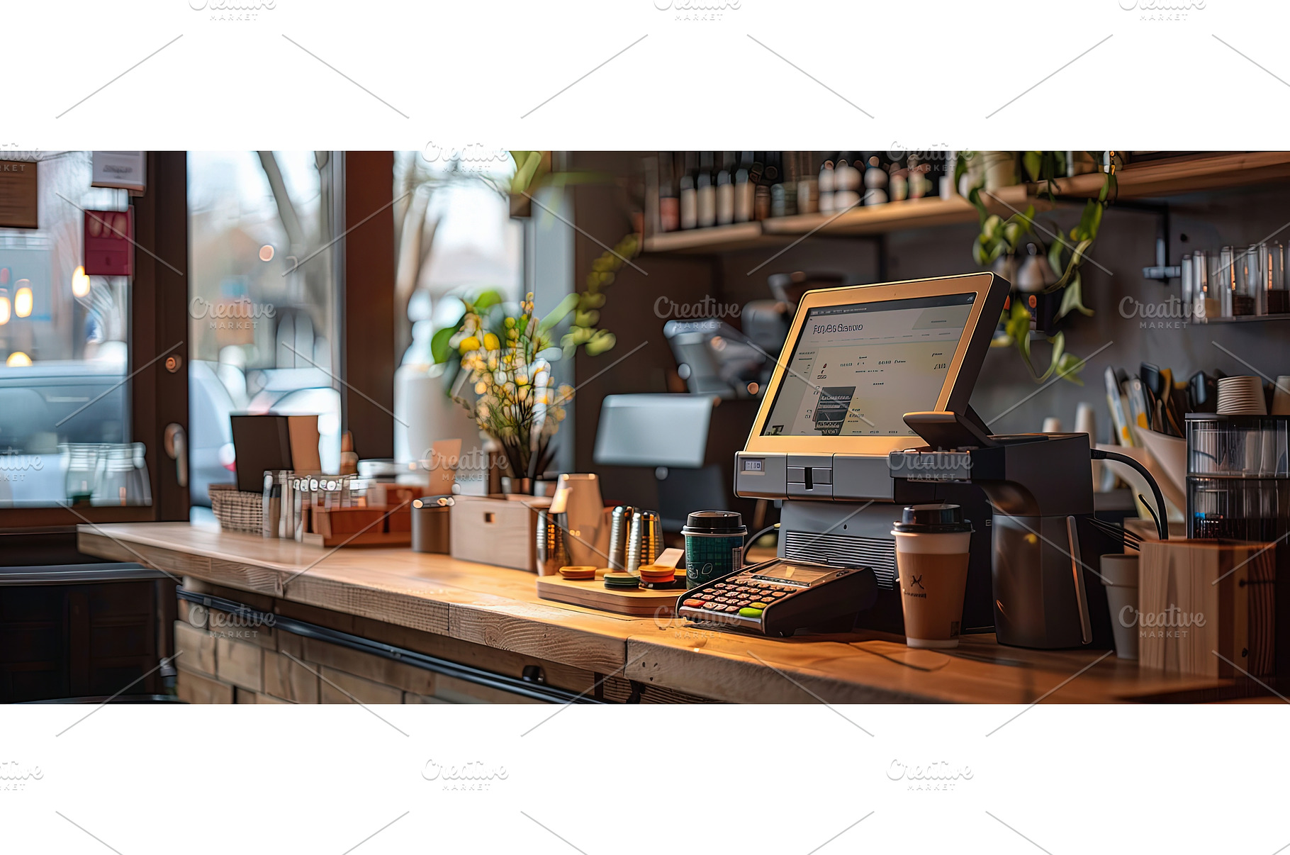 Modern Coffee Shop Counter with POS, a Food & Drink Photo by piter.goskov