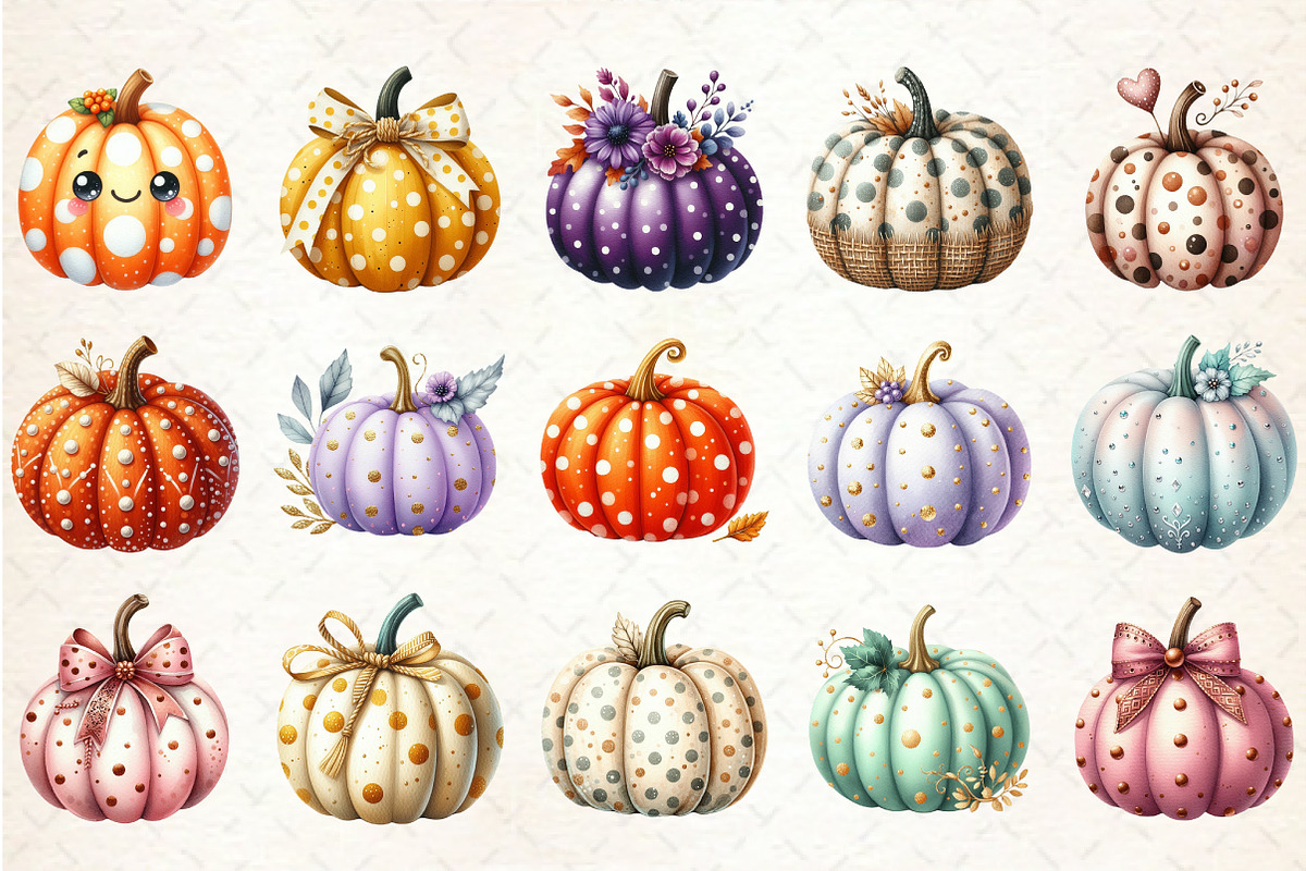 Watercolor Autumn Pumpkin Clipart, an Illustration by Rose Art (Photo 2 of 7)