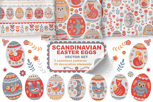 SCANDINAVIAN EASTER EGGS. Vector Set, an Animal Illustration by Irina Skaska