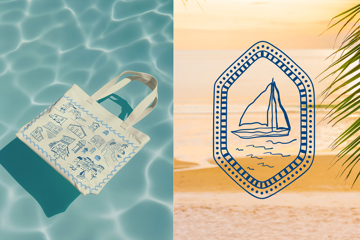Blue coastal line art, sea clipart, an Object Graphic by Tani Kuzminka (Photo 5 of 13)