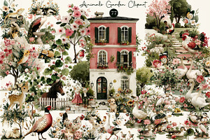 Watercolor Animals Garden Clipart, an Illustration by DreamCafeArt
