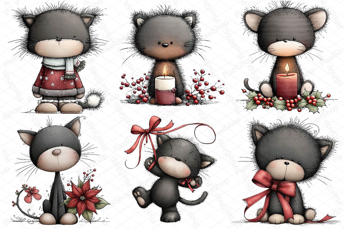 Whimsical Christmas Black Cat Clipar, an Illustration by DreamPrint404 (Photo 2 of 6)