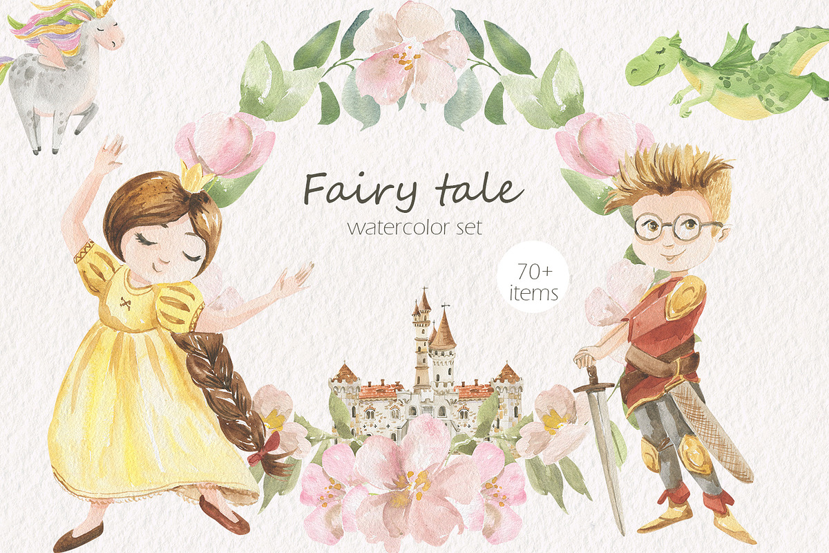 Fairy tale watercolor set, an Illustration by Love Watercolor Store (Photo 1 of 9)