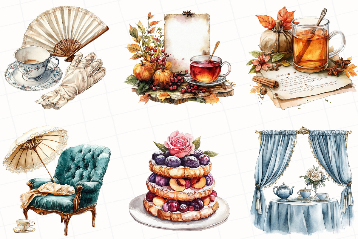 Watercolor Autumn Tea Party Clipart, an Illustration by OK Design (Photo 5 of 5)