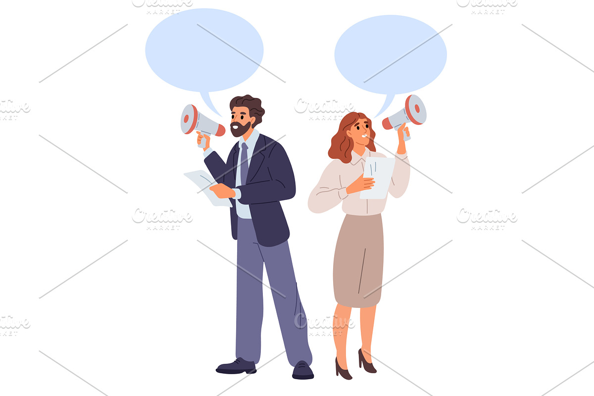 Man and woman with megaphone. People, a Person Illustration by Vectorbuum